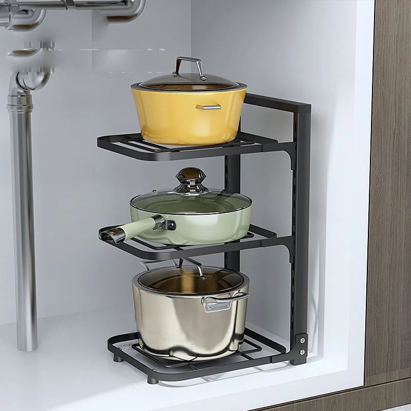 Adjustable Cabinet Pot & Lid Rack Organizer