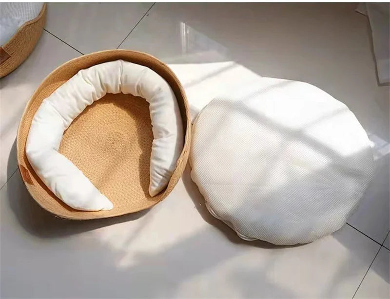 Handwoven Bamboo & Cotton Pet Bed for Cats & Dogs