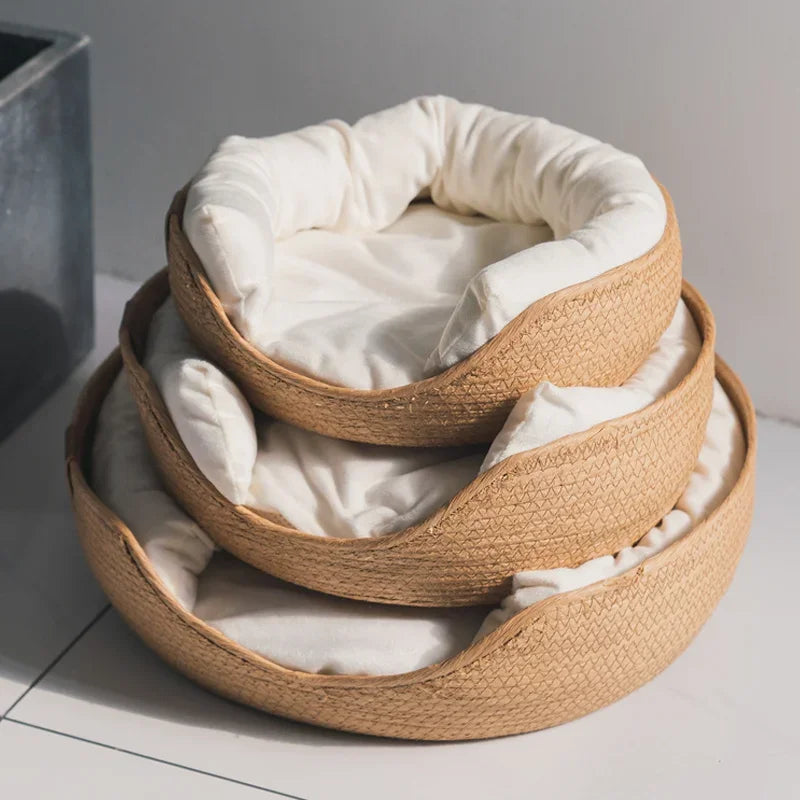 Handwoven Bamboo & Cotton Pet Bed for Cats & Dogs