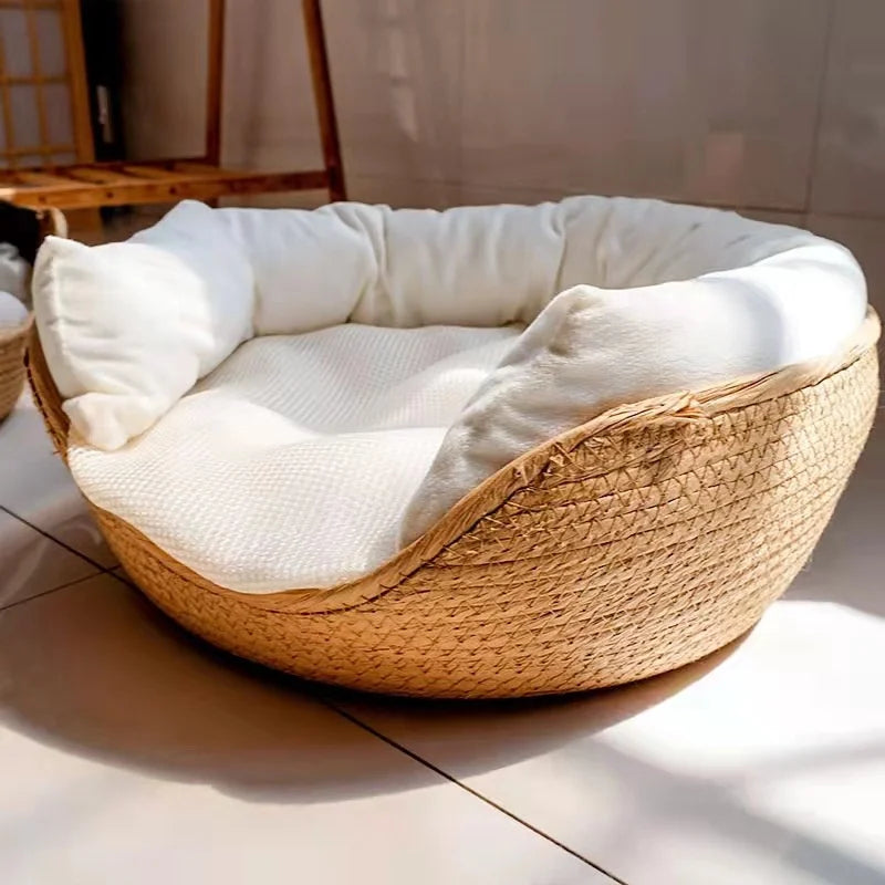 Handwoven Bamboo & Cotton Pet Bed for Cats & Dogs