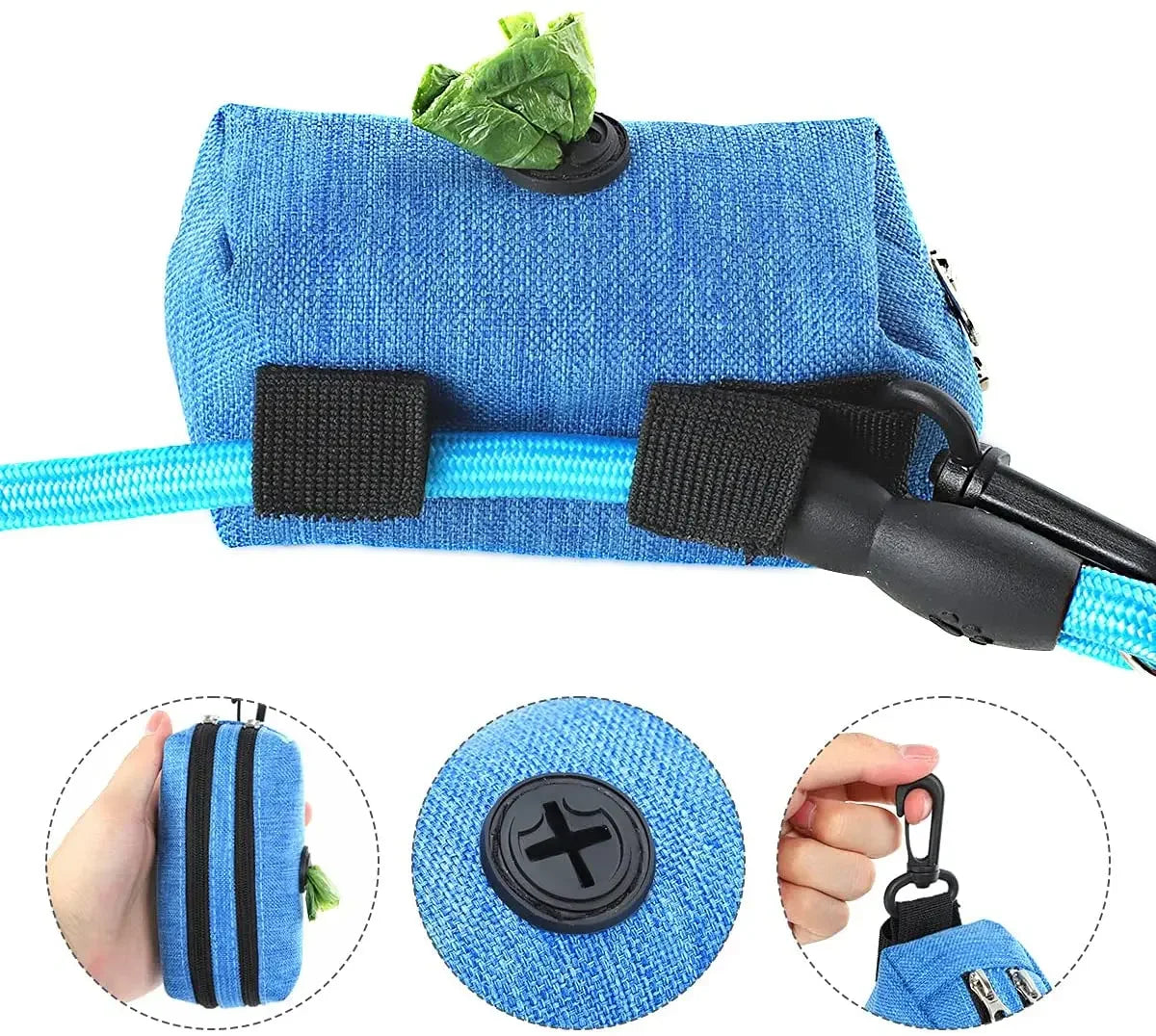 Dog Poop Bag Dispenser with Dual Pockets & Leash Attachment