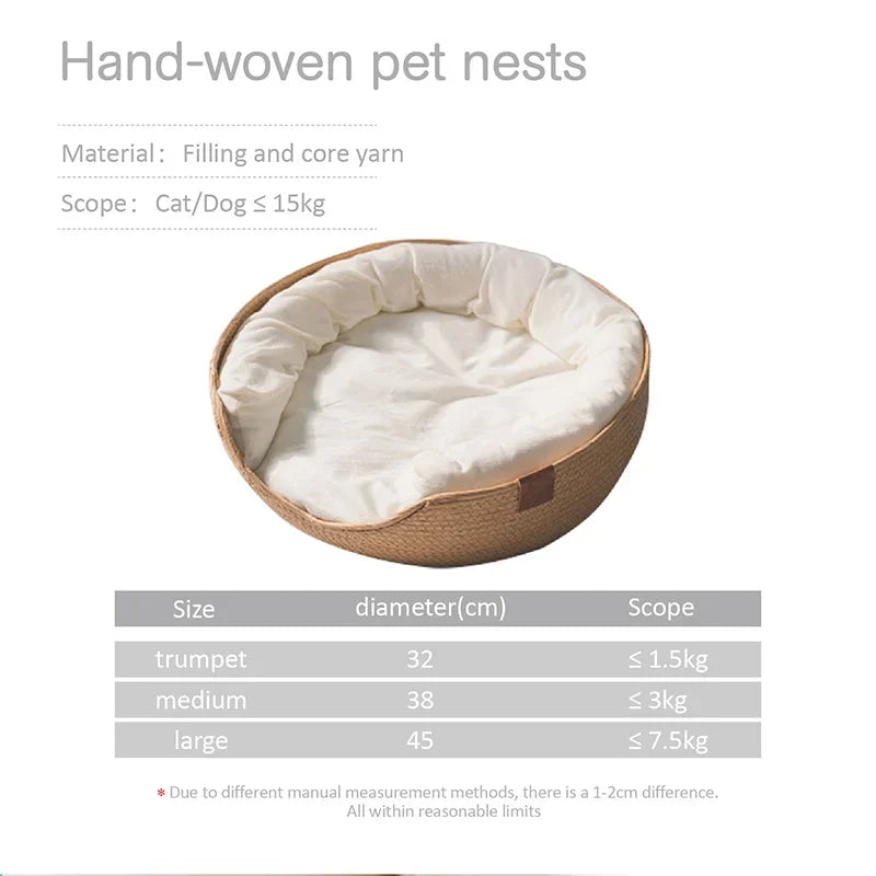 Handwoven Bamboo & Cotton Pet Bed for Cats & Dogs
