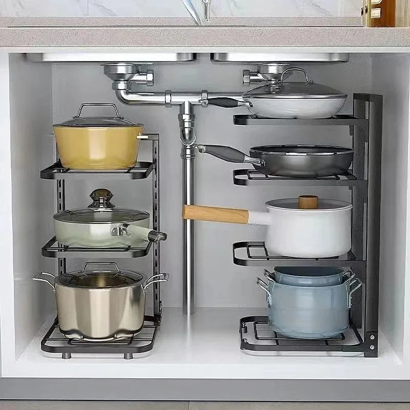 Adjustable Cabinet Pot & Lid Rack Organizer