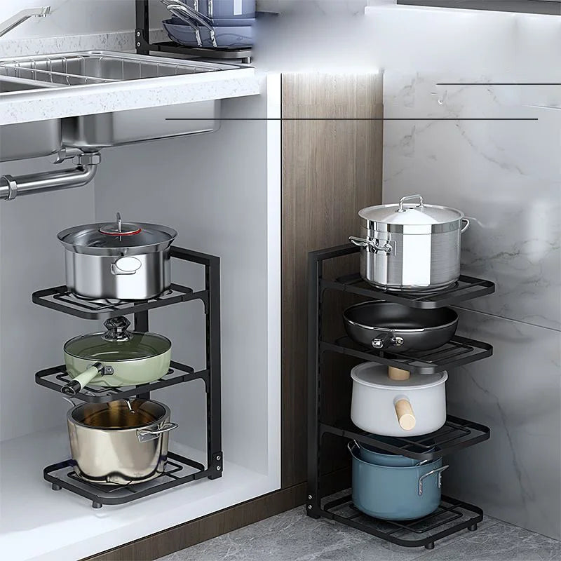 Adjustable Cabinet Pot & Lid Rack Organizer