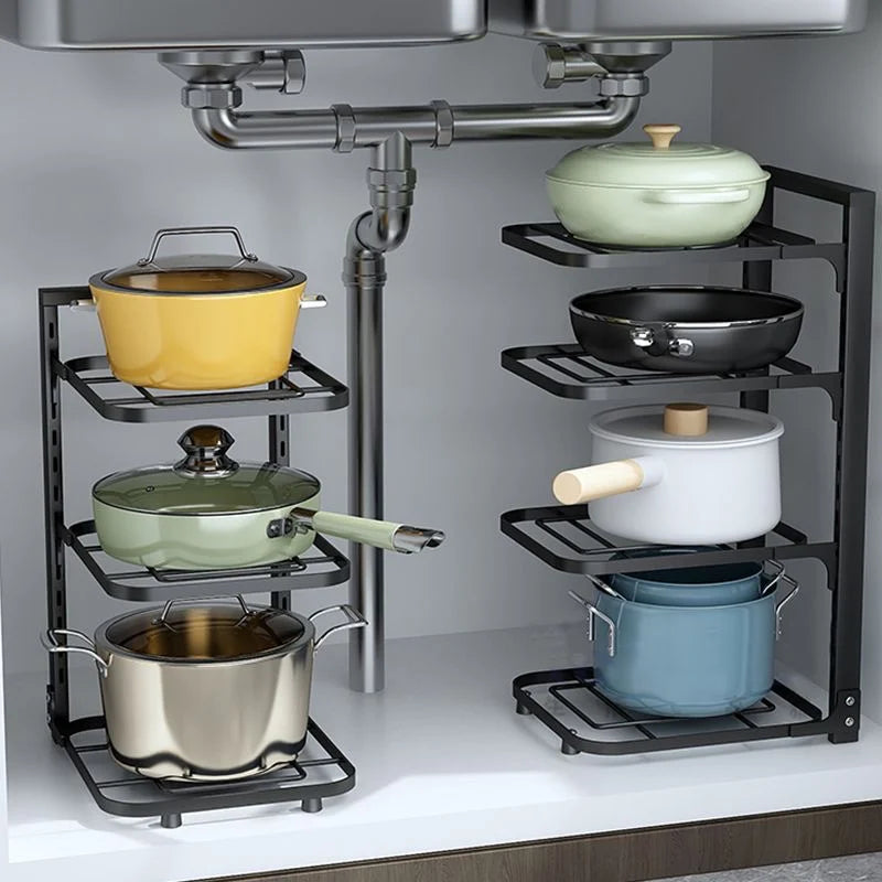 Adjustable Cabinet Pot & Lid Rack Organizer