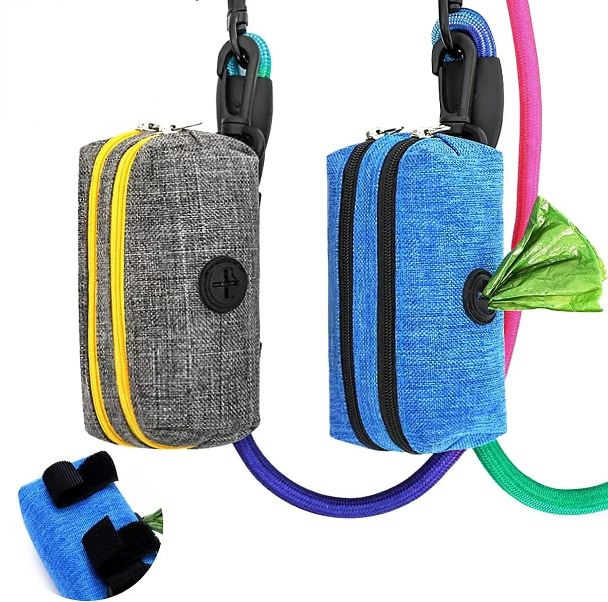 Dog Poop Bag Dispenser with Dual Pockets & Leash Attachment